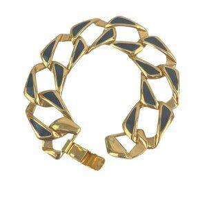 Vintage Napier 7" Gold Tone Link Bracelet With Black Enamel Accents